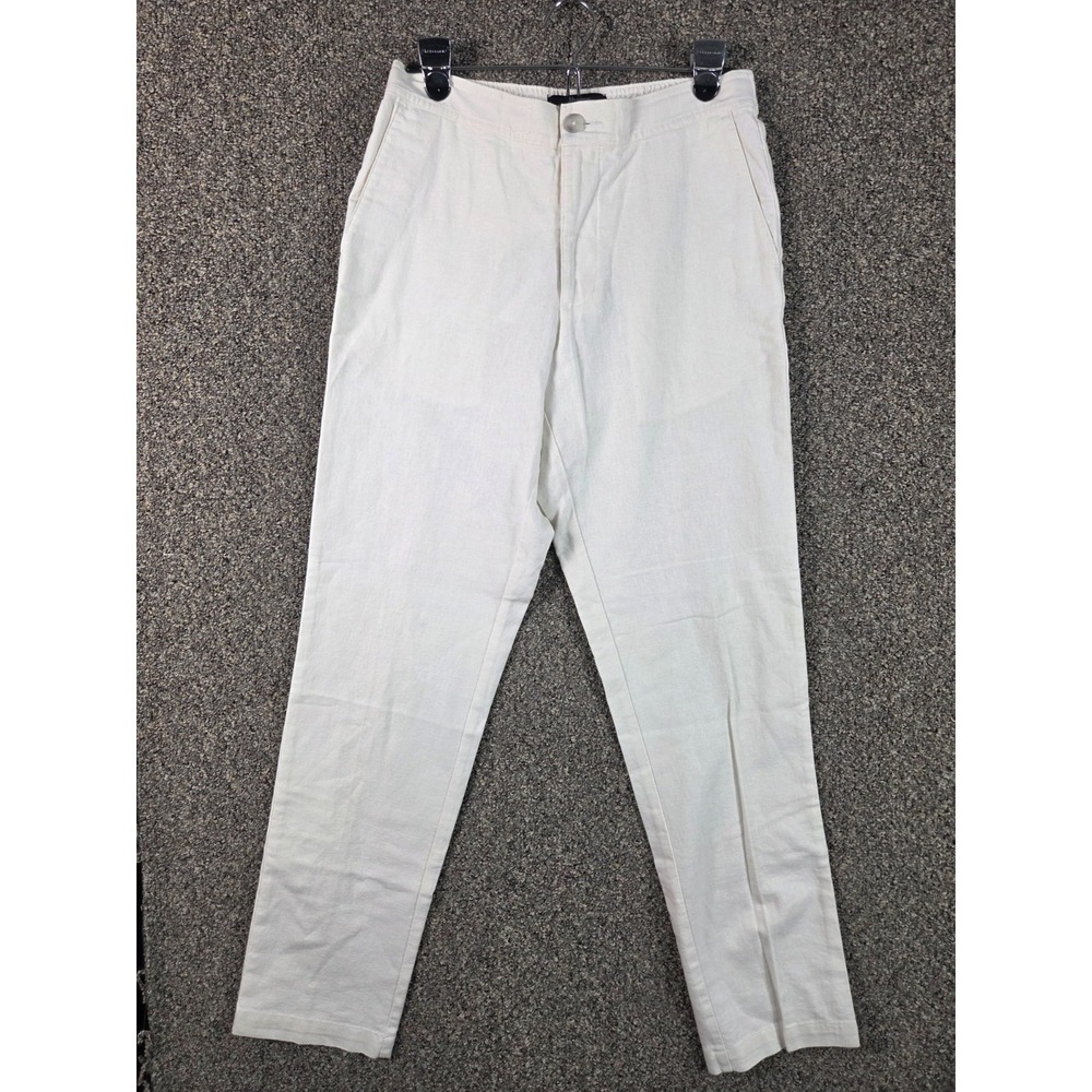 Marc Anthony Women's Linen Blend Pants Size Small White Straight Leg High Rise